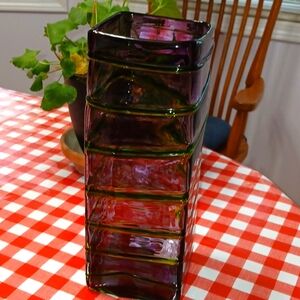 Purple and green swirl blown glass vase